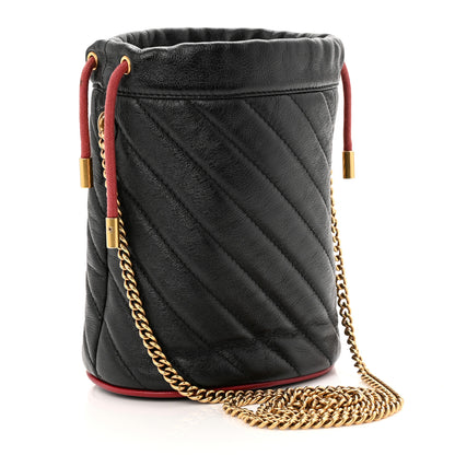 Gucci Vintage Effect Calfskin Matelasse Diagonal Mini Torchon GG Marmont 2.0 Bucket Bag Black Romantic Cherry 3 of 10