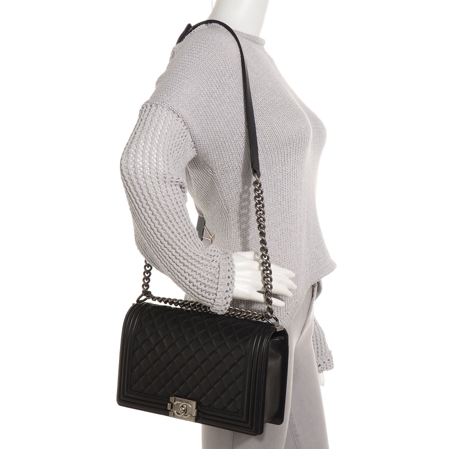 Chanel Metallic Calfskin Quilted Medium Boy Flap Black 2 of 8