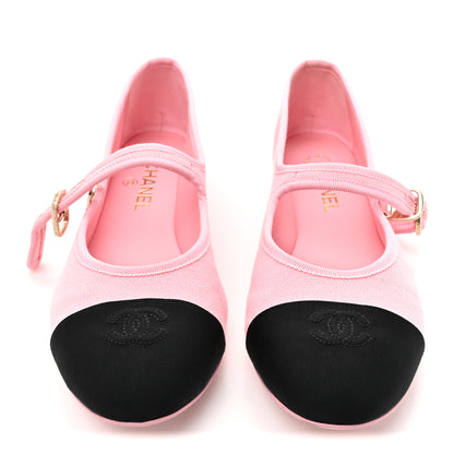 Chanel Fabric Grosgrain Mary Jane Flats 41 Light Pink Black 3 of 10