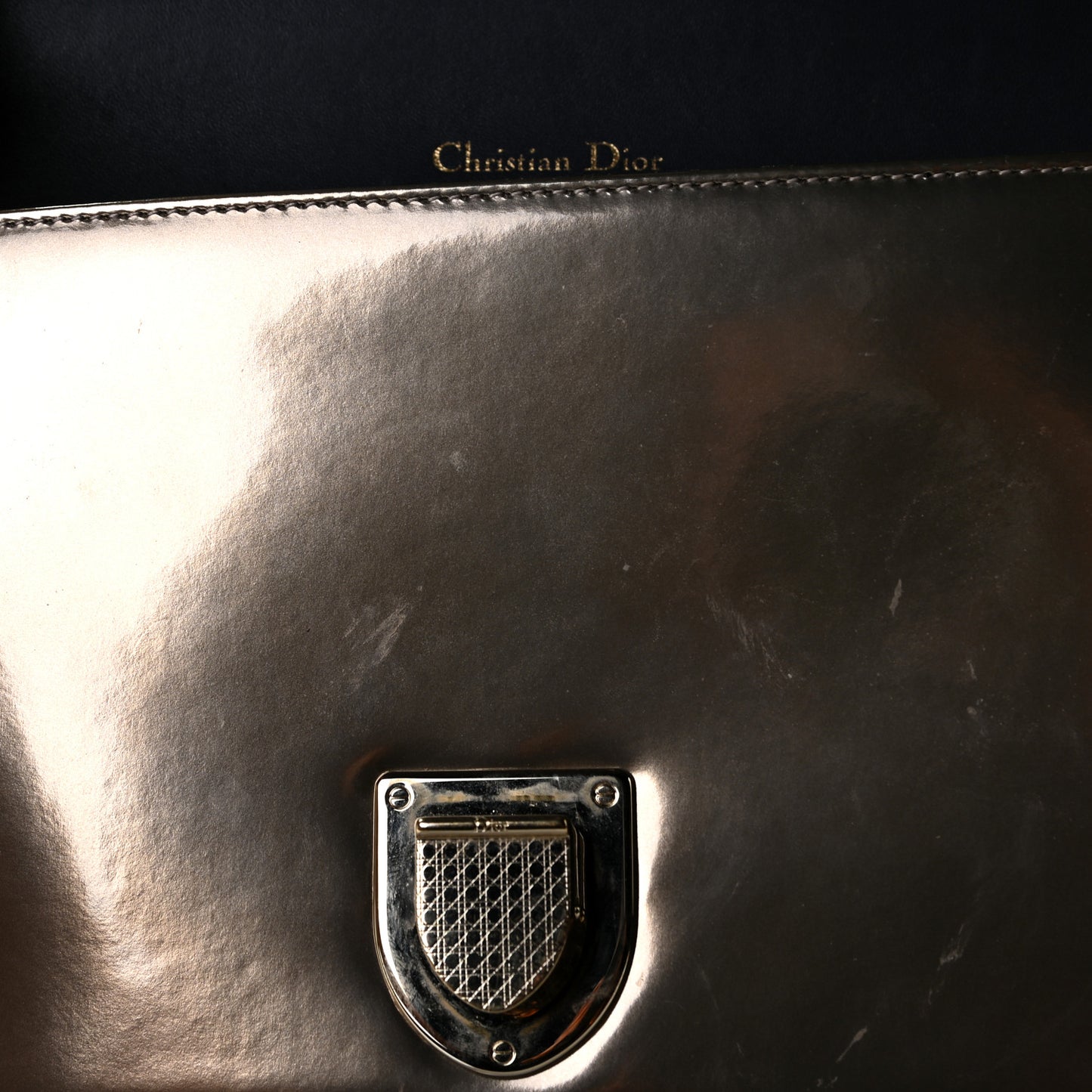 Metallic Patent Micro-Cannage Medium Diorama Flap Bag Gold