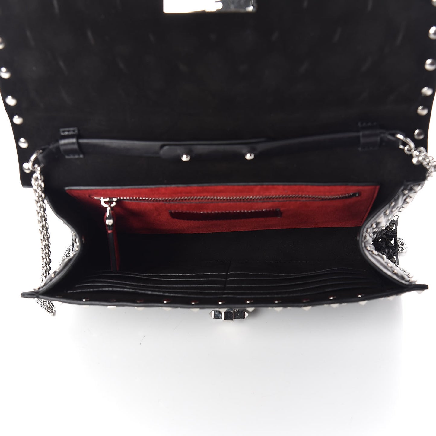 Craquele Nappa Beaded Rockstud Spike Wallet on Chain Black