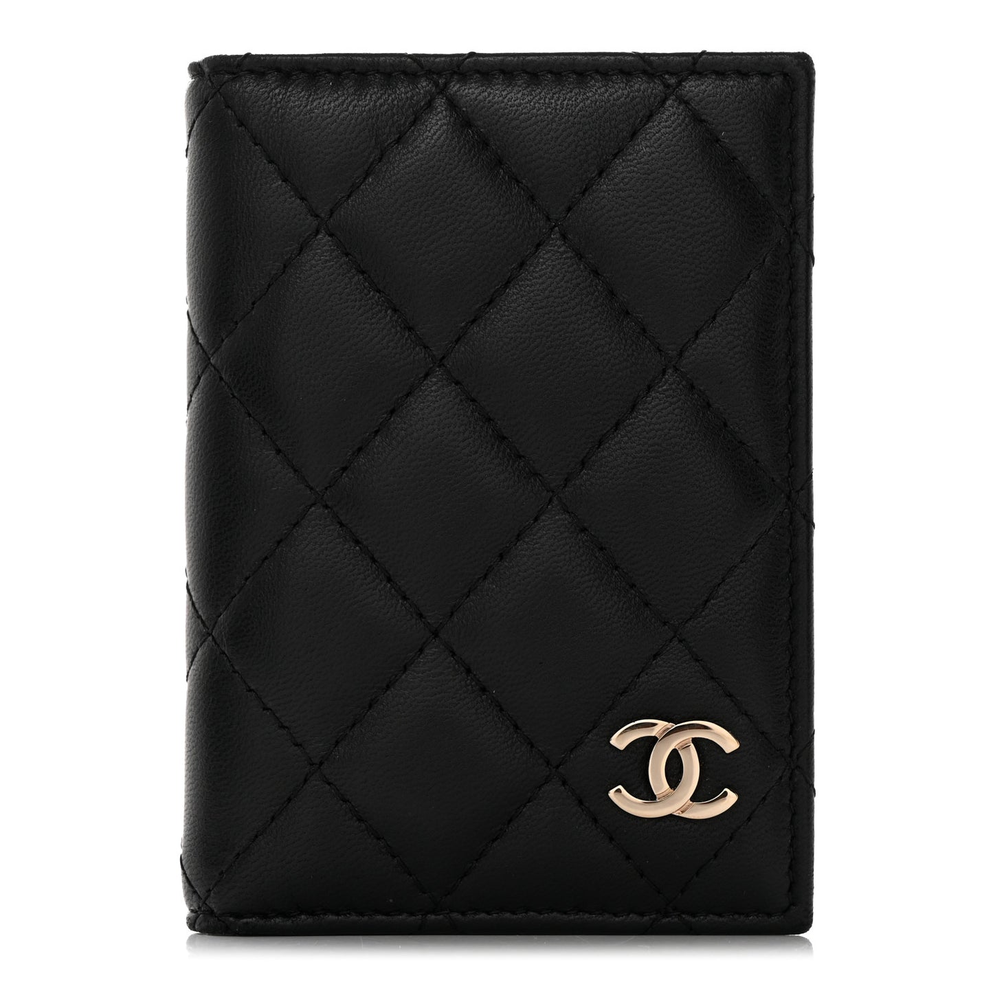 Lambskin Quilted Card Holder Wallet Black