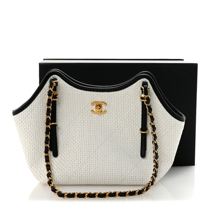 Chanel Braided Raffia Calfskin Small Shopping Bag White Black 11 of 11