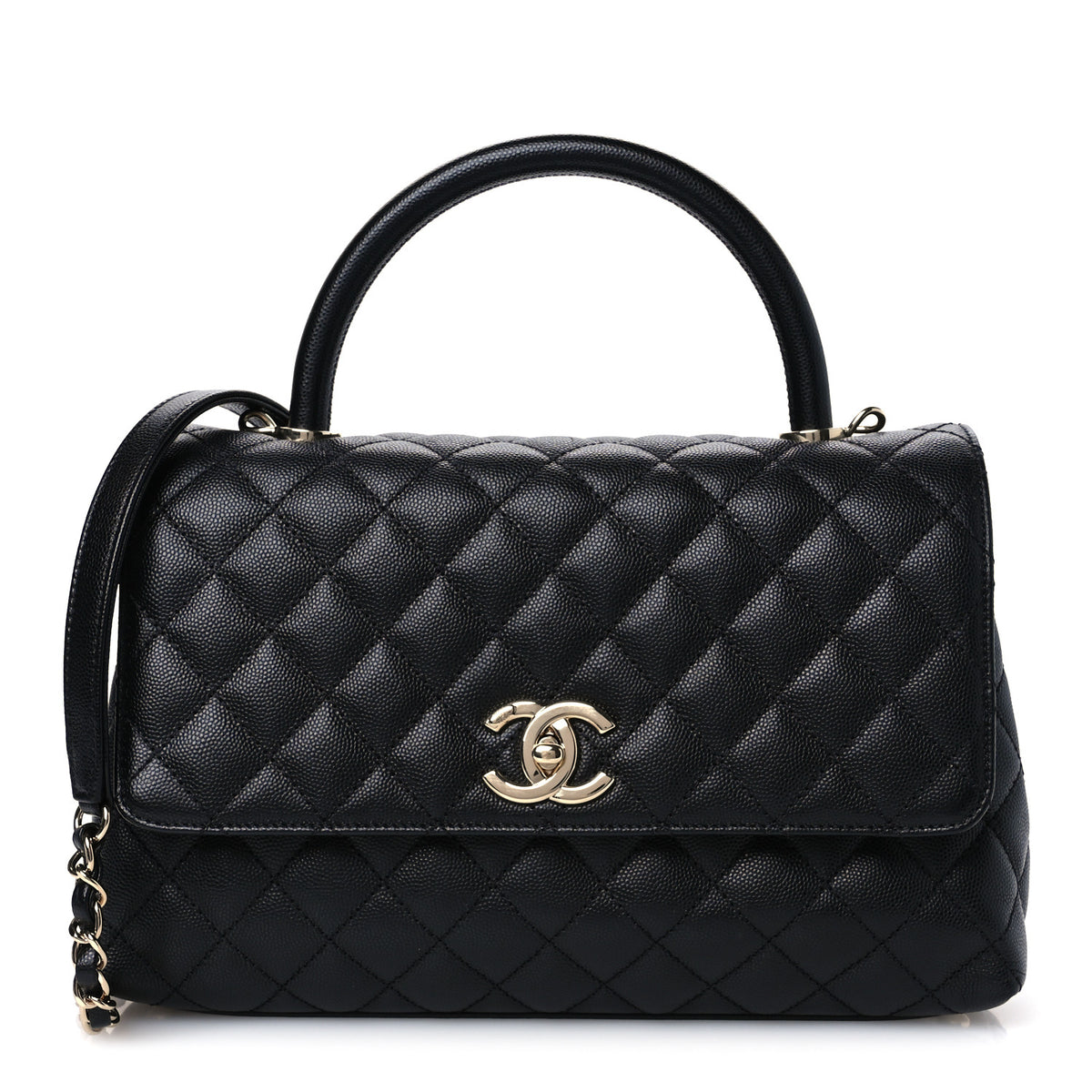 Caviar Quilted Small Coco Handle Flap Black