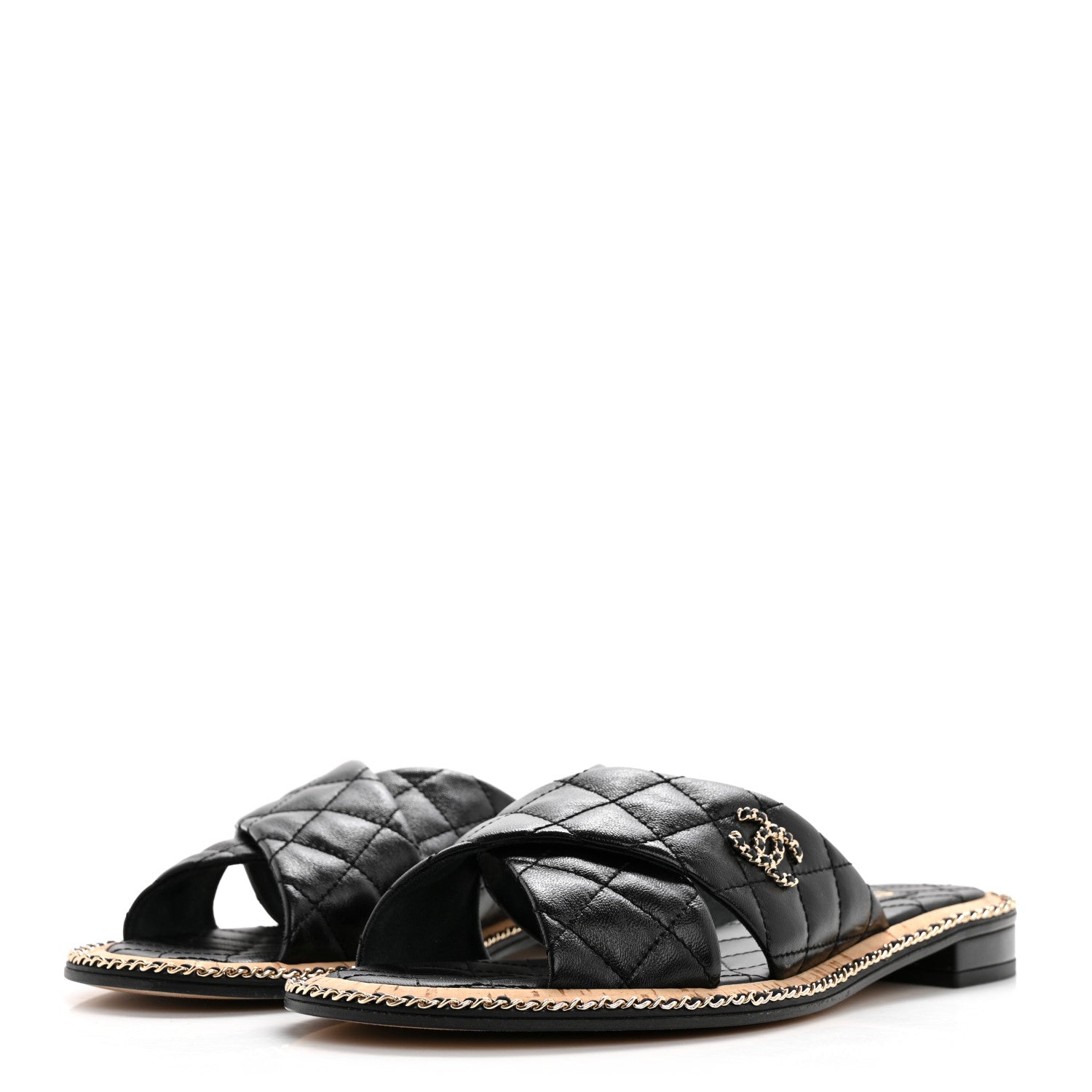Chanel Lambskin Quilted Chain CC Sandals 40 Black 3 of 9