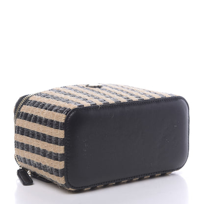 Chanel Raffia Jute Striped Small Vanity Case With Chain Black Beige 4 of 10