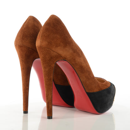 Christian Louboutin Suede Calfskin Maggie 140 Pumps 38.5 Black Brown 7 of 16