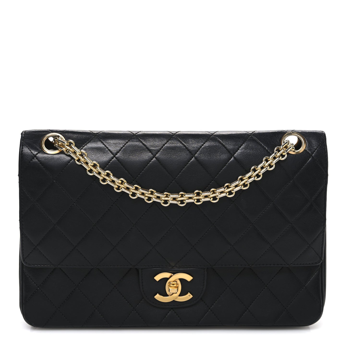 Lambskin Quilted Medium Double Flap Bijoux Chain Black