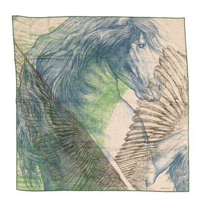 Hermes Cashmere Silk Les Ailes De Pegase Scarf 100 Natural Bleu Kaki 2 of 5