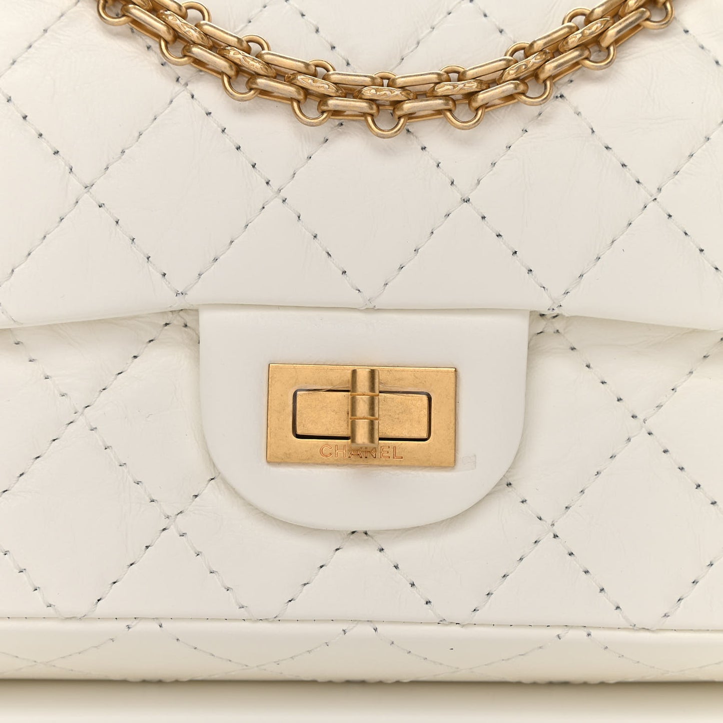 Aged Calfskin Quilted 2.55 Reissue Mini Flap White