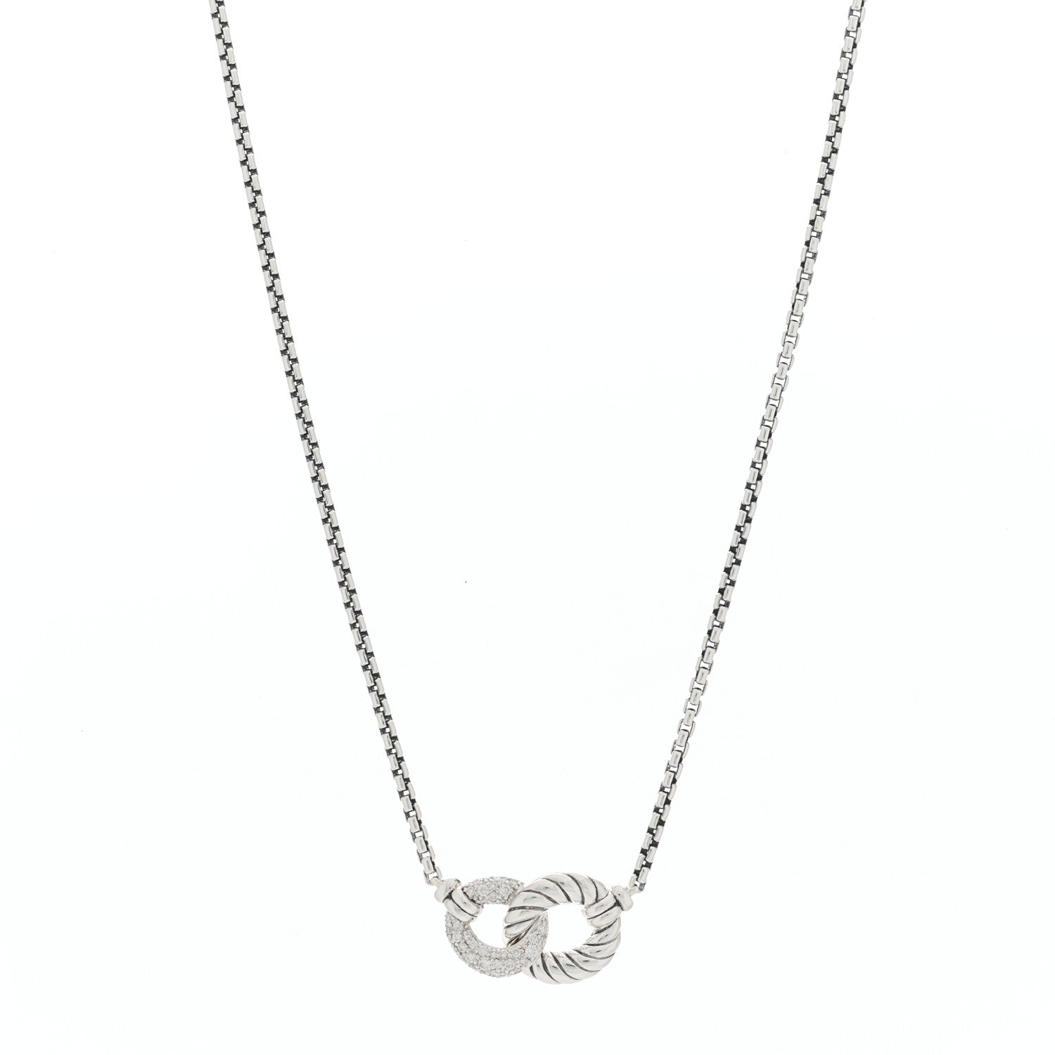 David Yurman Sterling Silver Diamond Belmont Curb Link Pendant Necklace 1 of 4