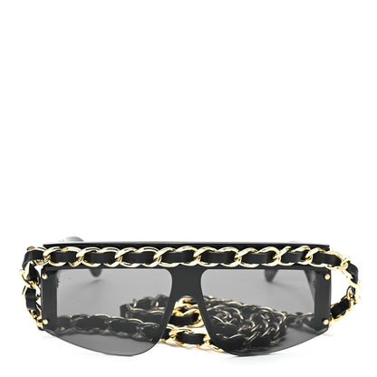 Chanel Lambskin Chain Shield Sunglasses Black 2 of 6
