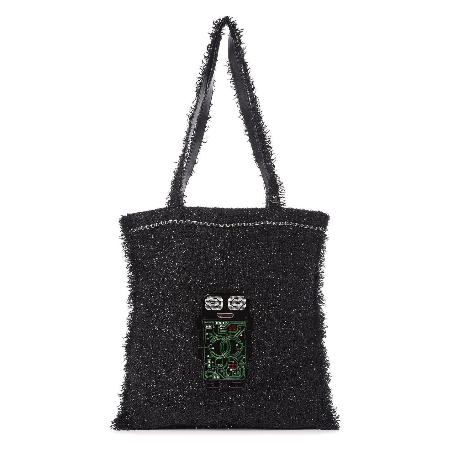 Tweed Resin Strass Large Robot Shopping Bag Black