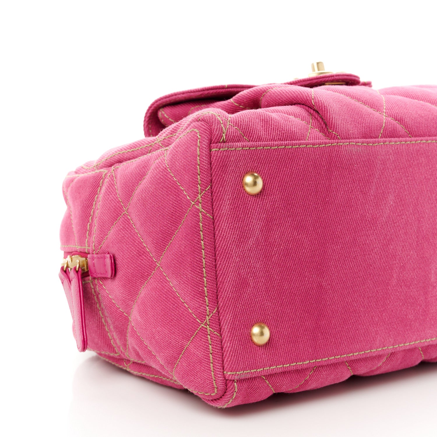 Chanel Washed Denim Quilted Bowling Bag Fuchsia 10 of 11