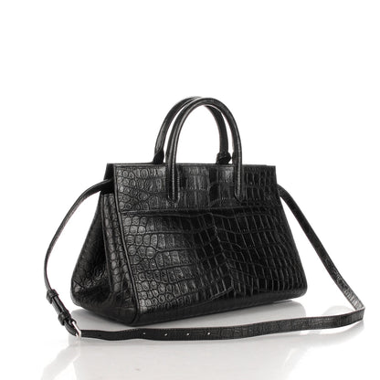 Saint Laurent Calfskin Crocodile Embossed Small Cabas Rive Gauche Black 3 of 8