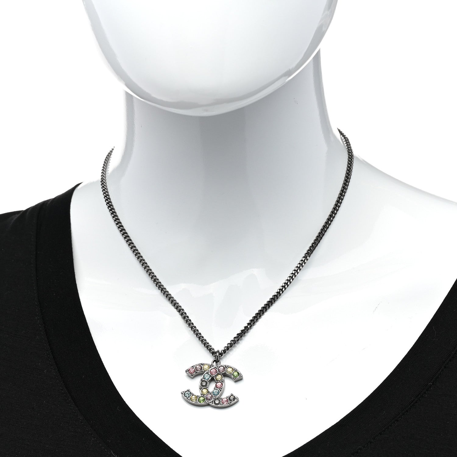 Chanel Crystal CC Necklace Silver Multicolor 2 of 6