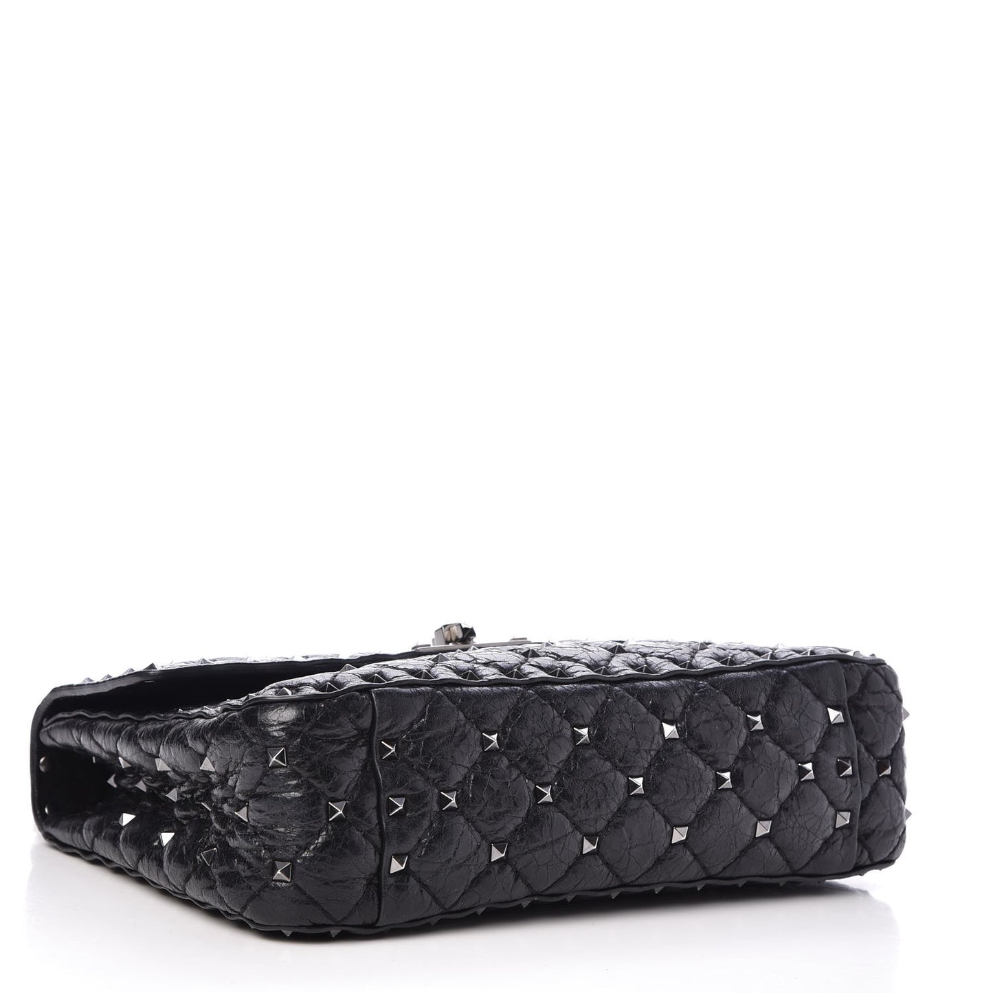 Craquele Nappa Medium Rockstud Spike Shoulder Bag Black
