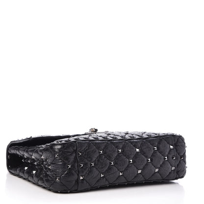 Valentino Garavani Craquele Nappa Medium Rockstud Spike Shoulder Bag Black 4 of 7