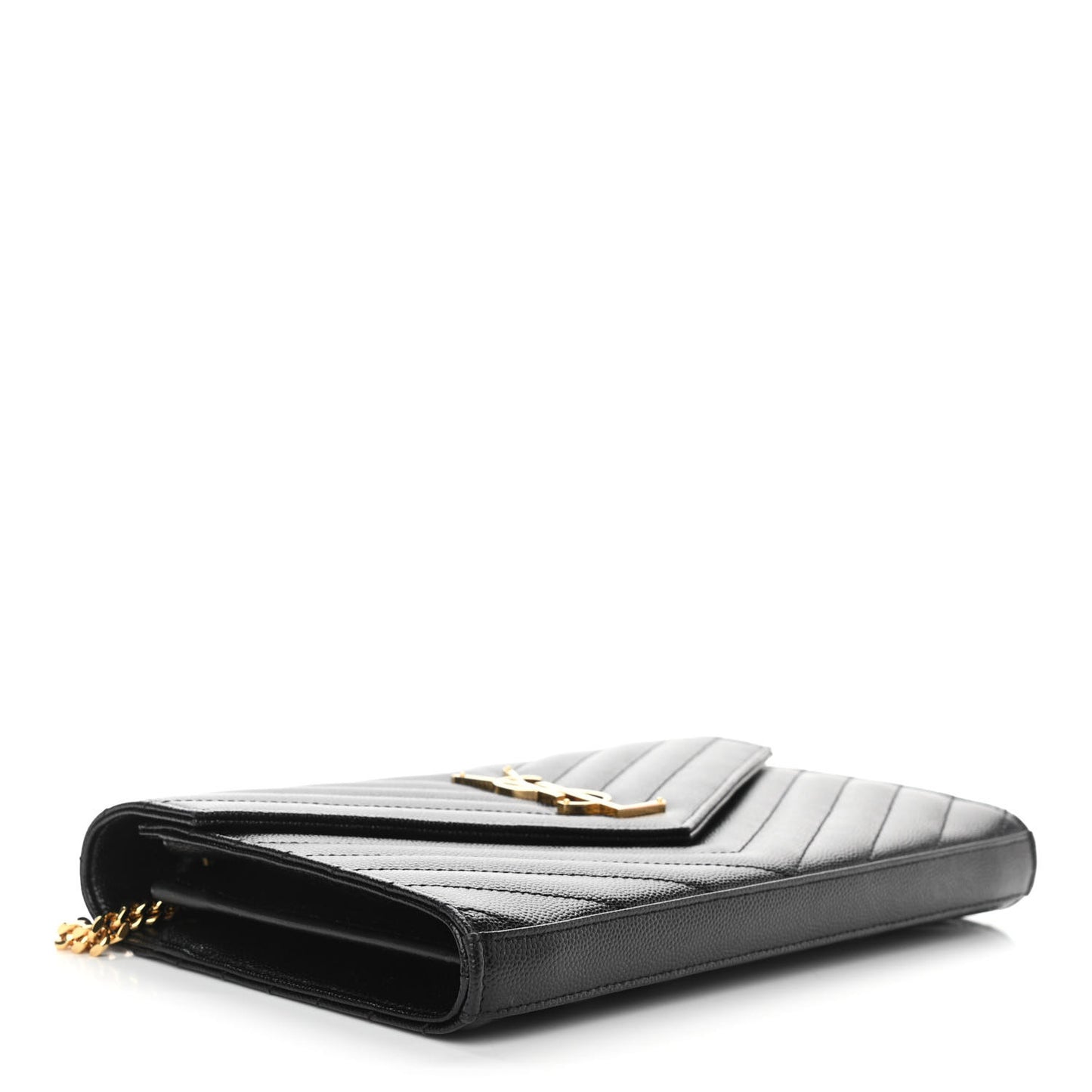 Grain De Poudre Matelasse Chevron Monogram Chain Wallet Black