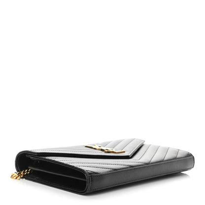 Saint Laurent Grain De Poudre Matelasse Chevron Monogram Chain Wallet Black 3 of 10