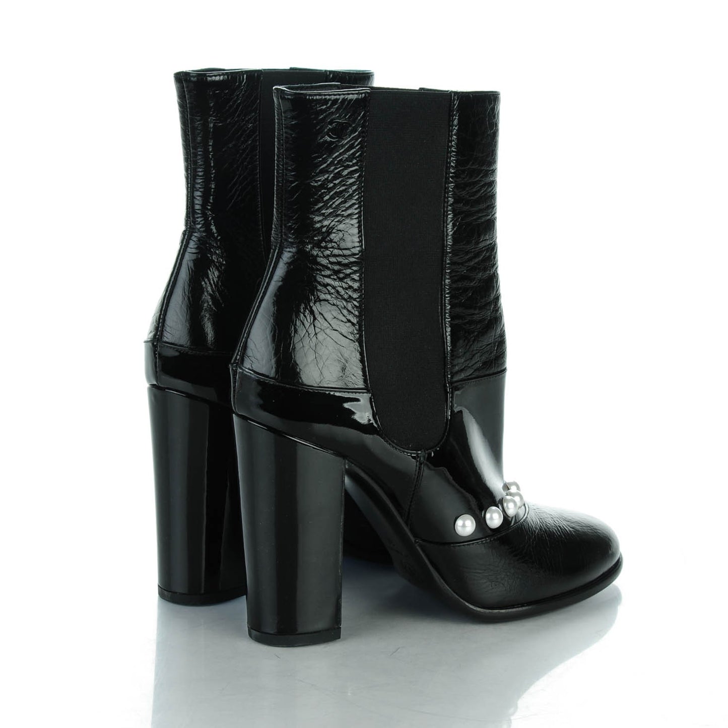 Patent Pearl Elastic Boots 38 Black