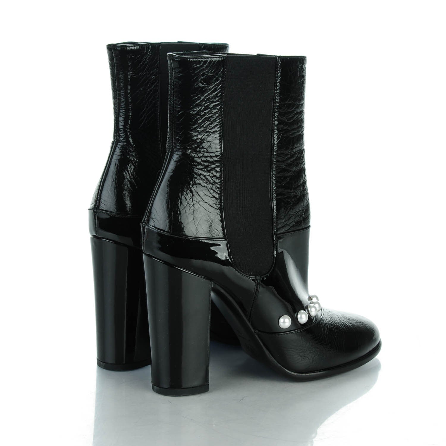 Chanel Patent Pearl Elastic Boots 38 Black 4 of 8