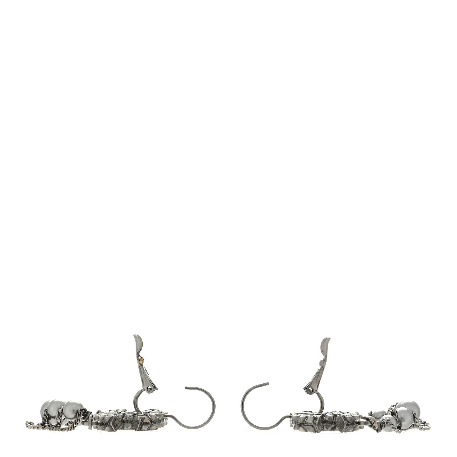 Chanel Ruthenium Spike Beaded CC Drop Earrings Grey 3 of 4
