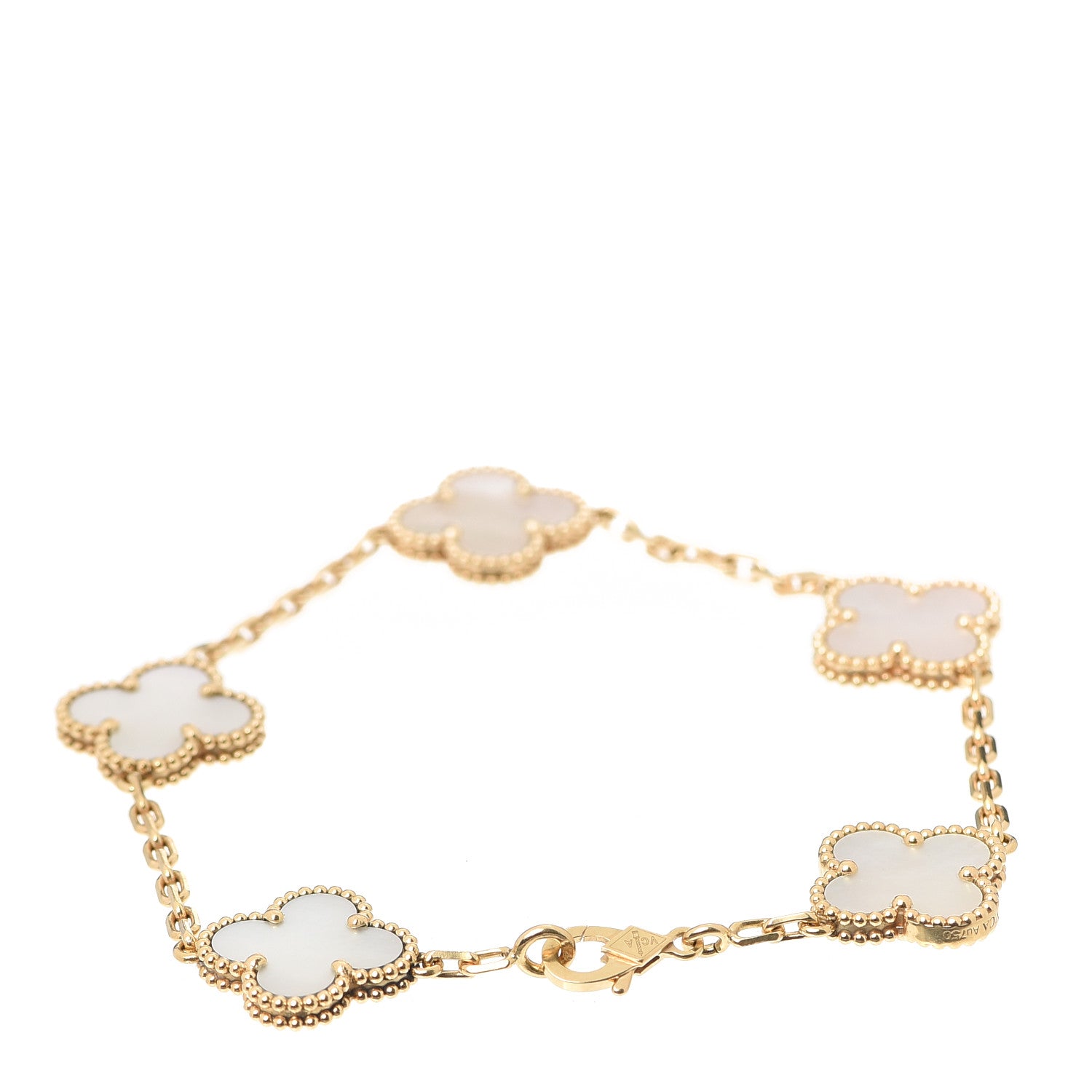 Van Cleef & Arpels 18K Yellow Gold Mother of Pearl 5 Motifs Vintage Alhambra Bracelet 3 of 8
