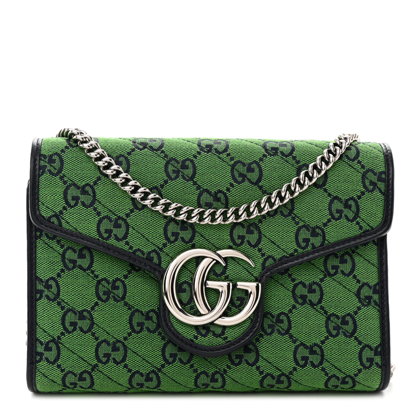 Monogram Multicolor Matelasse Diagonal GG Marmont Chain Wallet Green Blue