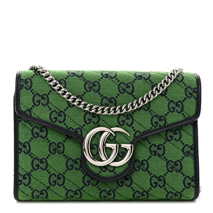 Gucci Monogram Multicolor Matelasse Diagonal GG Marmont Chain Wallet Green Blue 1 of 11