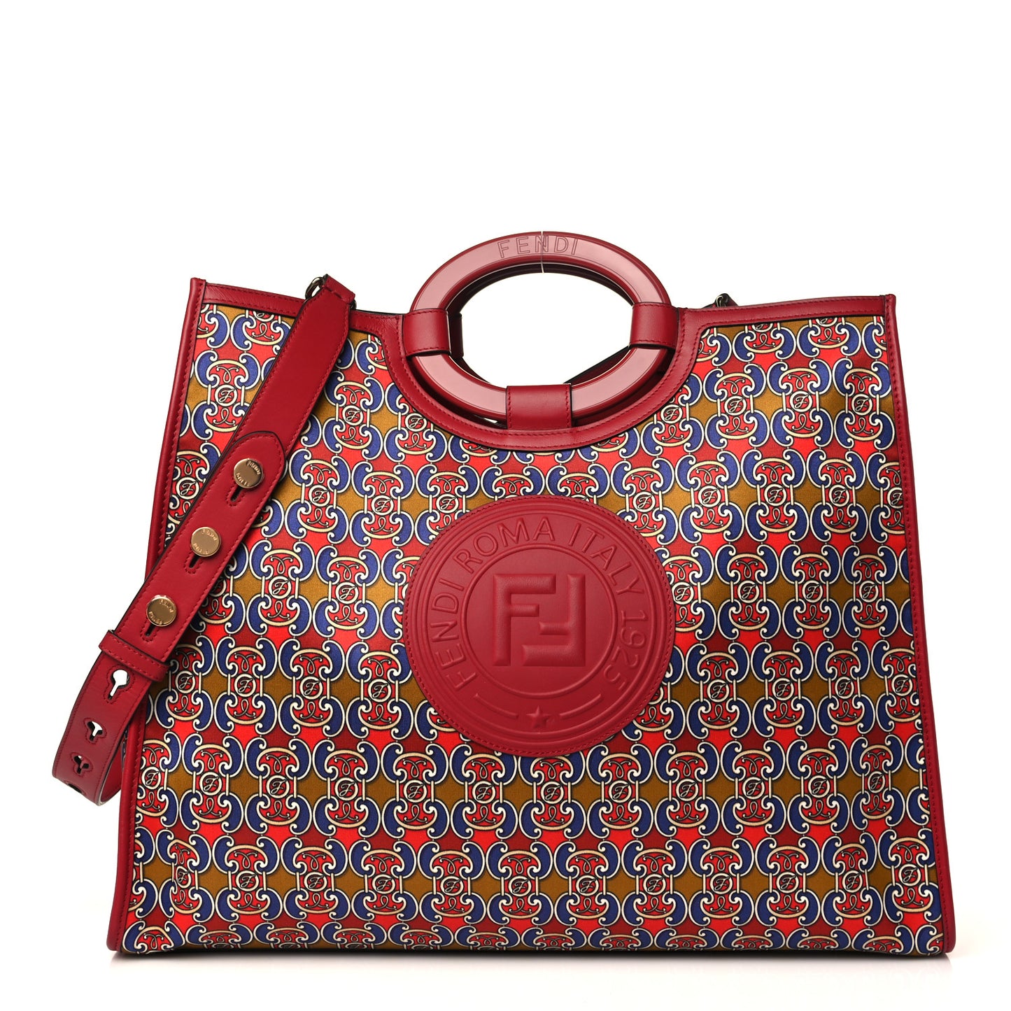 Fabric Grille Royale Print Stamp Patch Large Runaway Shopper Tote Red Blue Strawberry