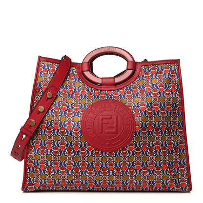 Fendi Fabric Grille Royale Print Stamp Patch Large Runaway Shopper Tote Red Blue Strawberry 1 of 9
