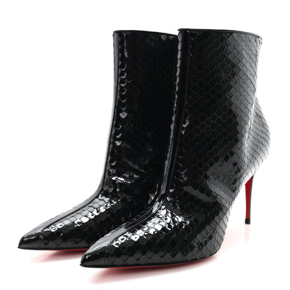 Christian Louboutin Patent Calfskin Snakeskin Embossed So Kate Booty 85 Ankle Boots 37.5 Black 4 of 8