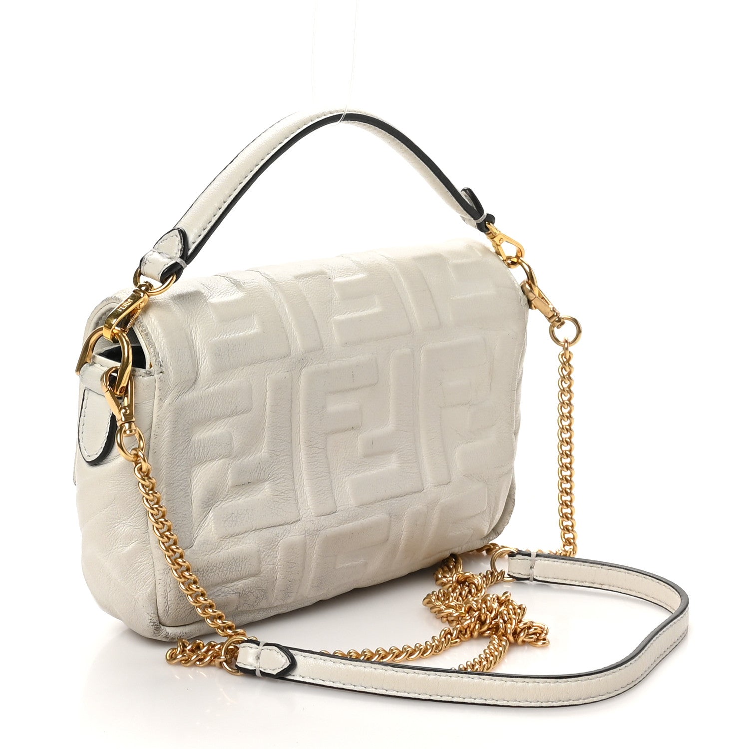 Fendi Nappa FF 1974 Embossed Mini Baguette White 3 of 12