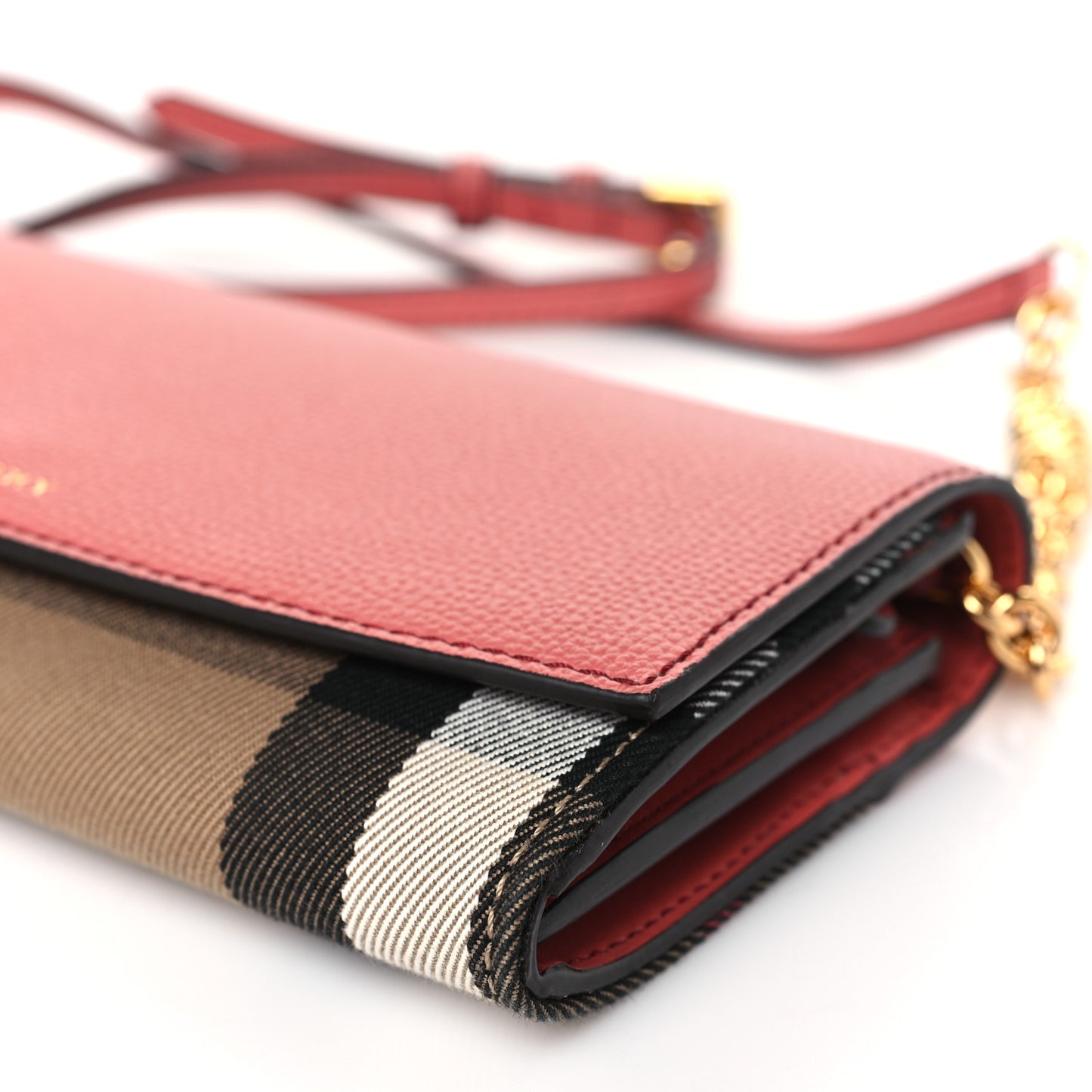 Grainy Calfskin House Check Henley Wallet On Chain Cinnamon Red