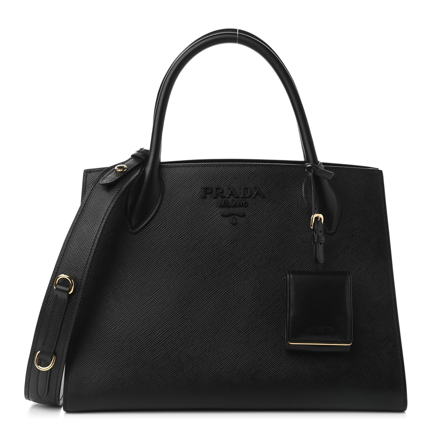 Saffiano Cuir Calfskin Medium Monochrome Top Handle Tote Black