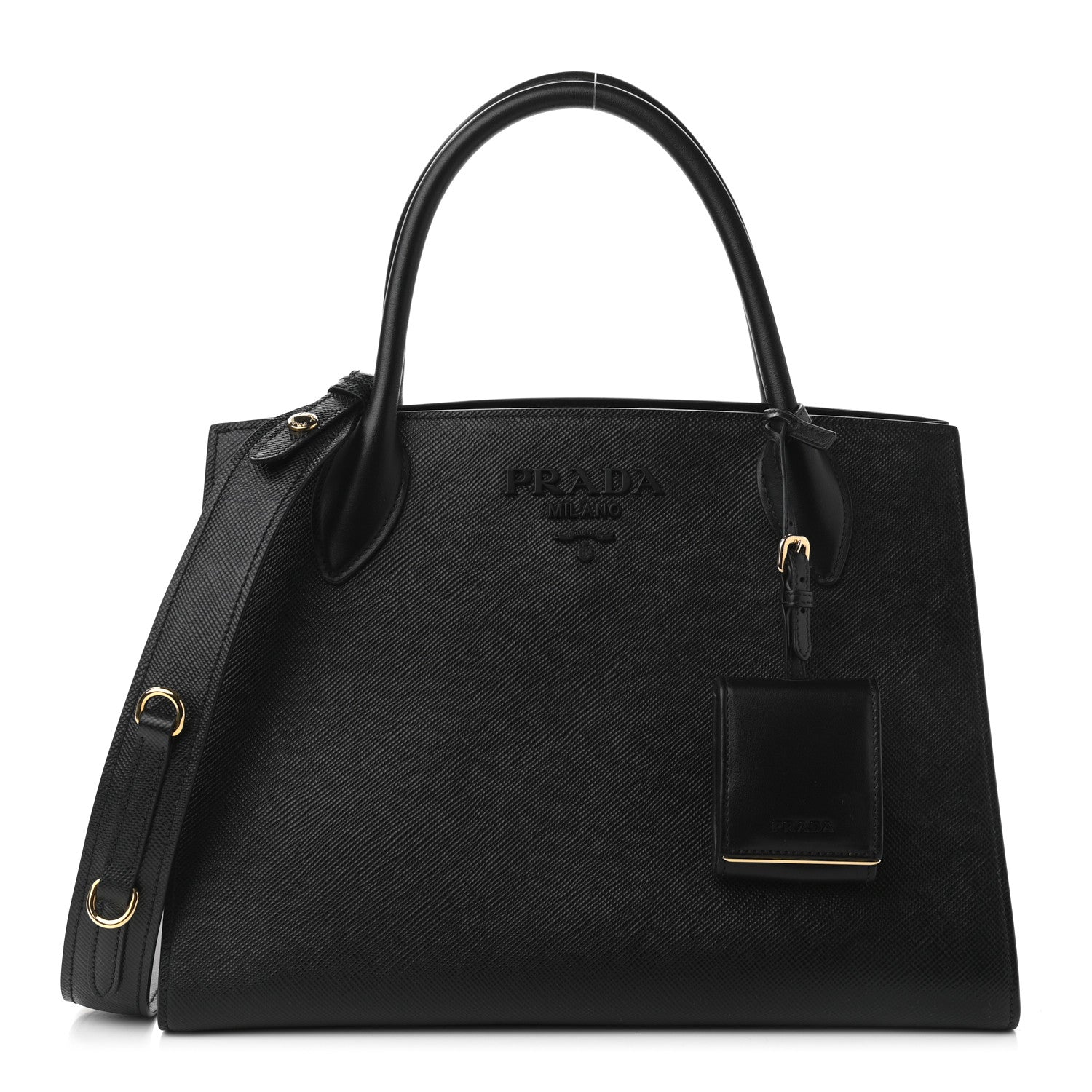 Prada Saffiano Cuir Calfskin Medium Monochrome Top Handle Tote Black 1 of 12