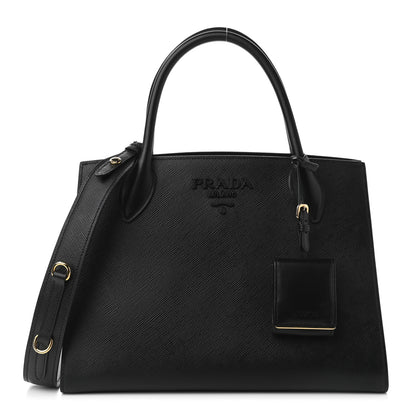 Prada Saffiano Cuir Calfskin Medium Monochrome Top Handle Tote Black 1 of 12