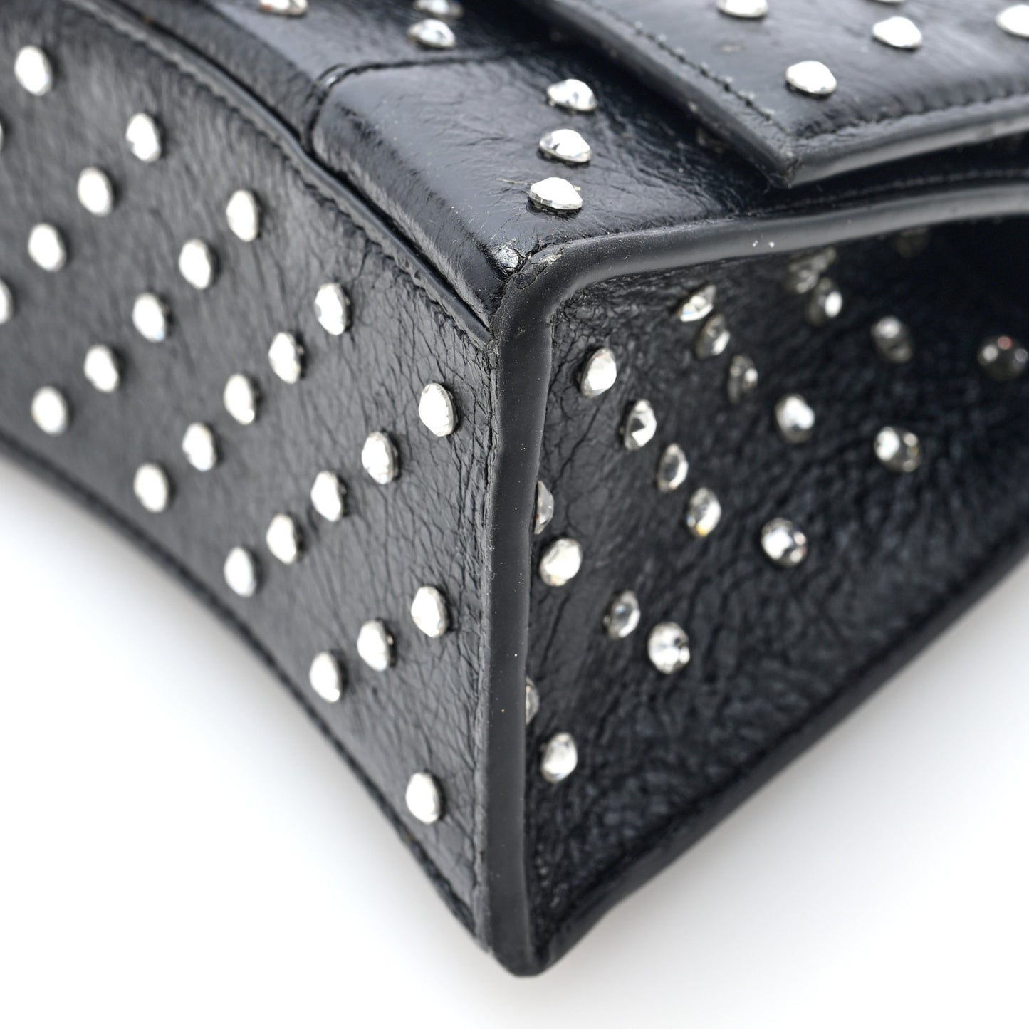 Strass Suede Hourglass Top Handle Bag XS Black Jet