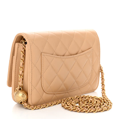 Chanel Lambskin Quilted CC Pearl Crush Wallet on Chain WOC Beige 3 of 12
