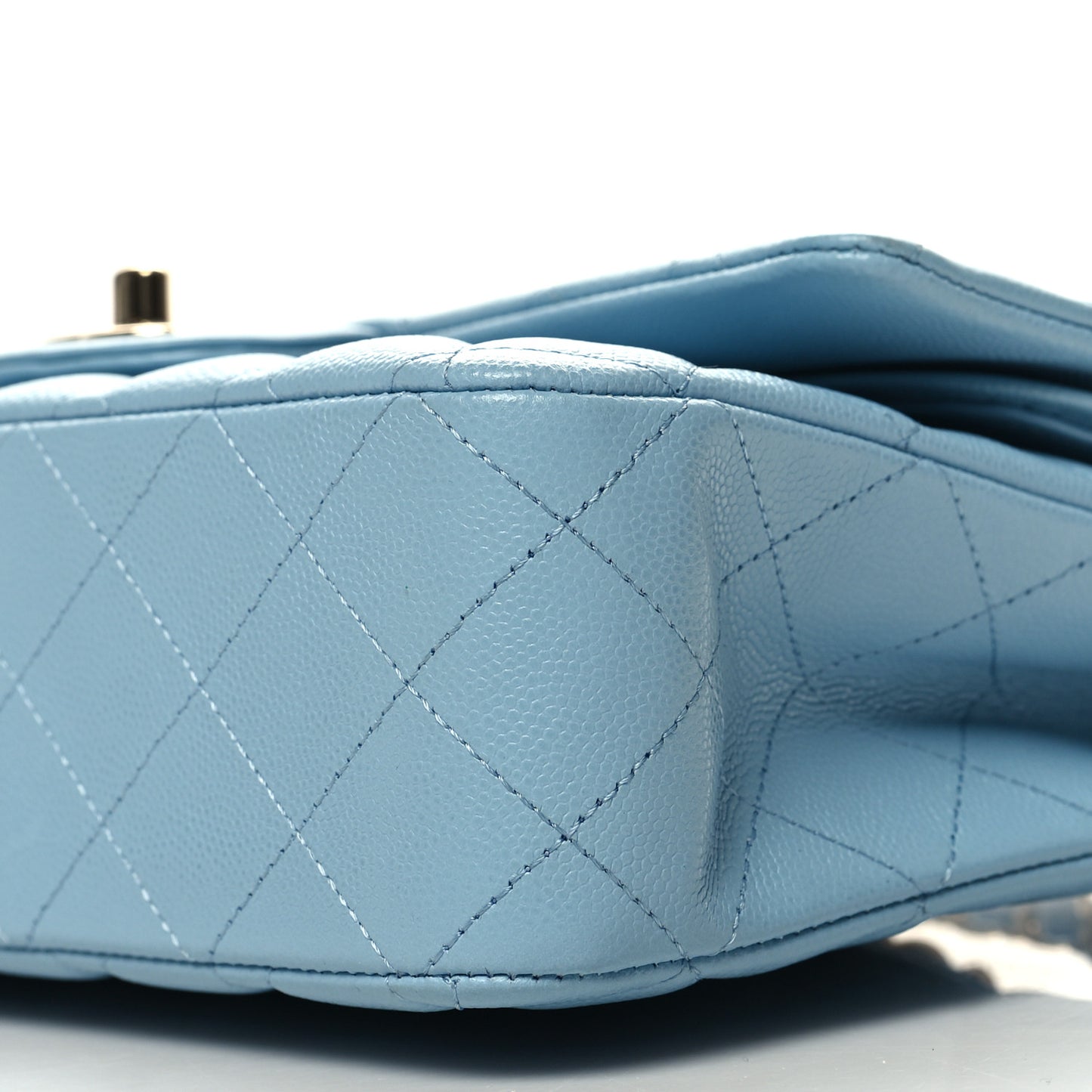 Caviar Quilted Medium Double Flap Light Blue