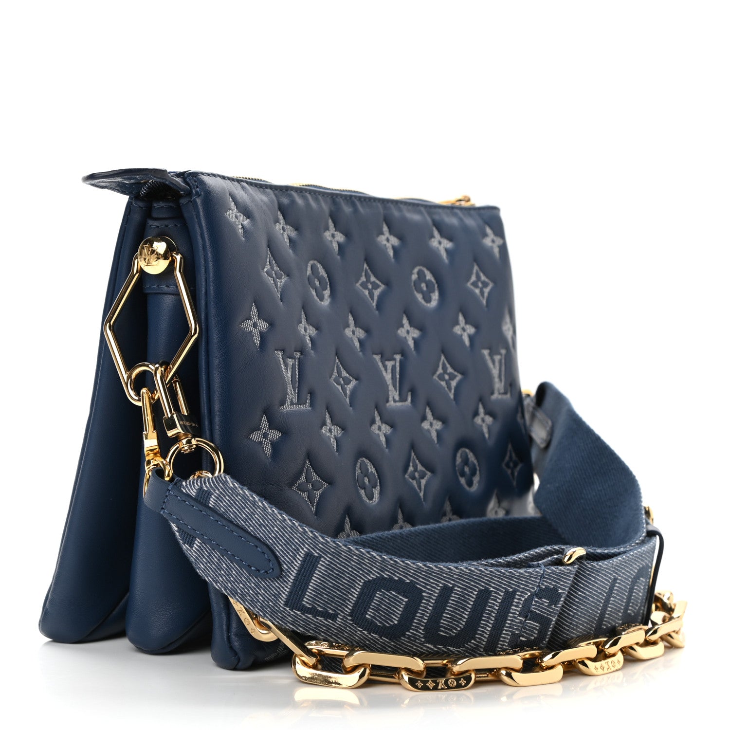 Louis Vuitton Lambskin Embossed Monogram Coussin PM Denim Blue 3 of 9