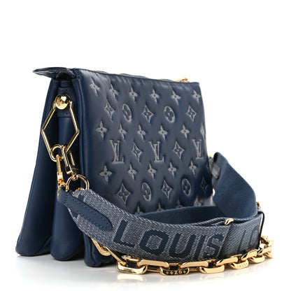 Louis Vuitton Lambskin Embossed Monogram Coussin PM Denim Blue 3 of 9