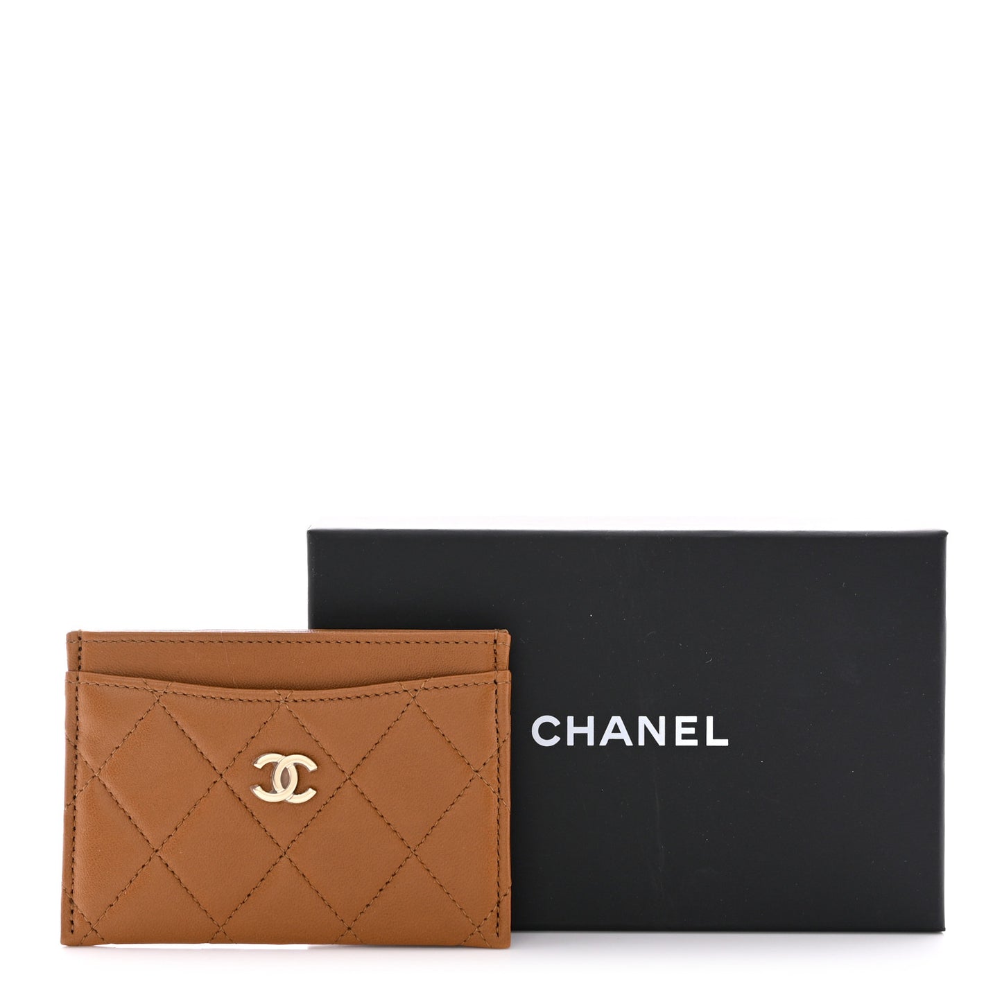 Lambskin Quilted Card Holder Brown
