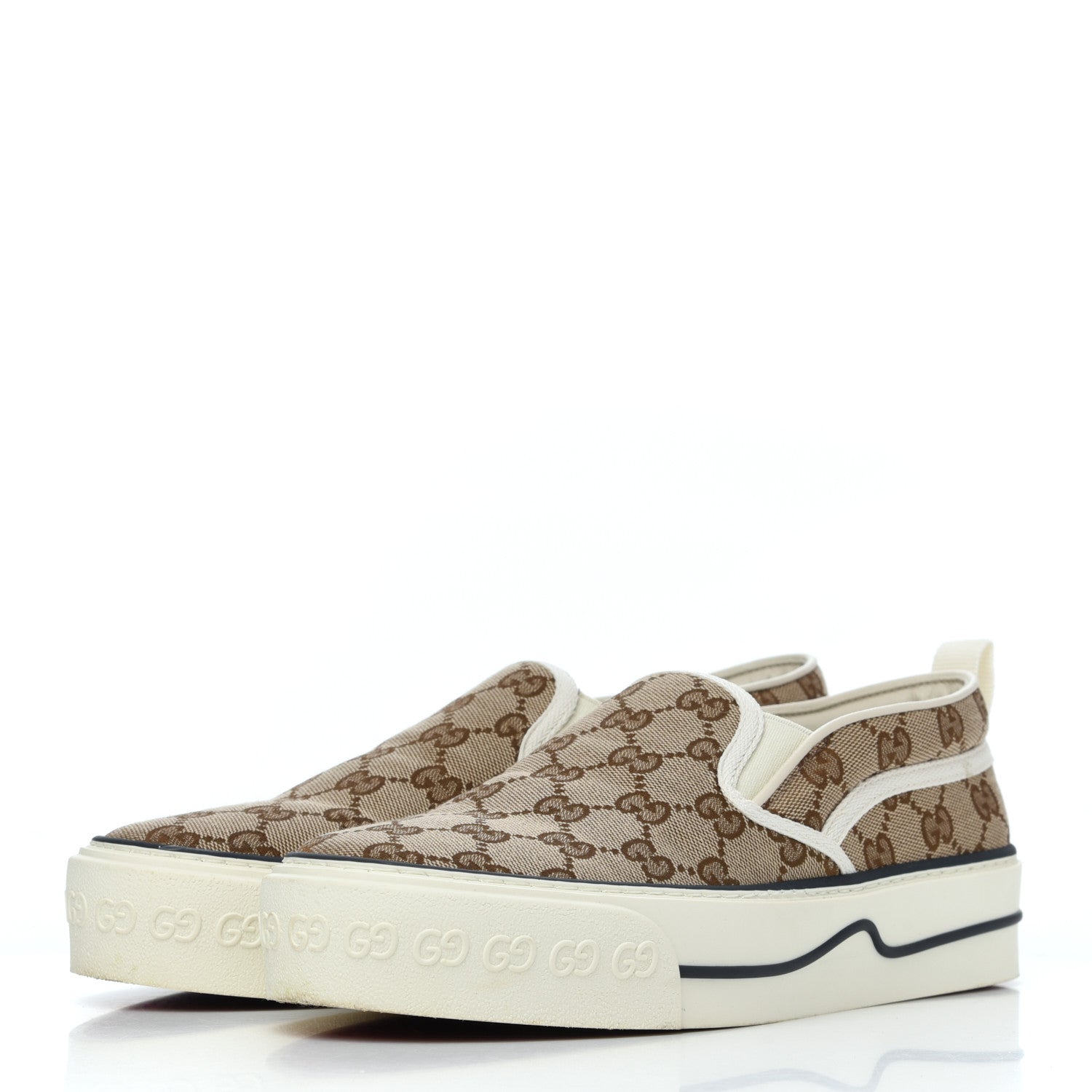 Gucci GG Monogram Womens 1977 Tennis Slip On 30mm Sneakers 38 Beige Ebony Mystic White 3 of 17