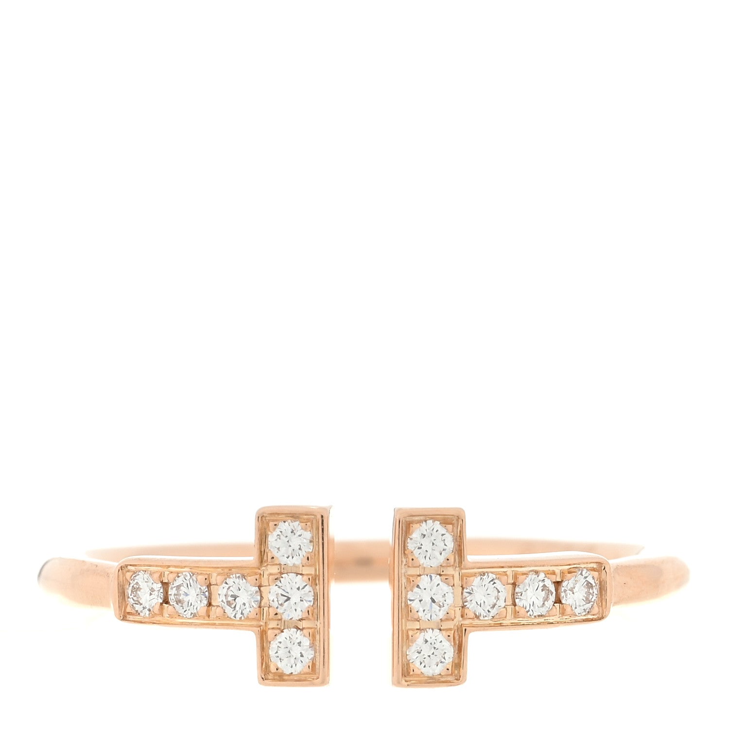 Tiffany 18K Rose Gold Diamond T Wire Ring 53 6.5 1 of 4