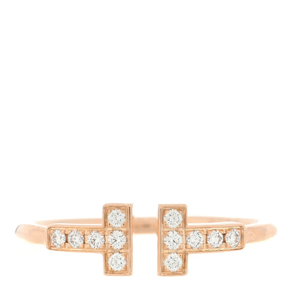 Tiffany 18K Rose Gold Diamond T Wire Ring 53 6.5 1 of 4
