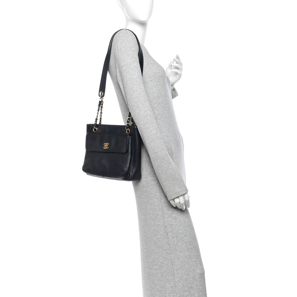 Chanel Caviar Flap CC Shoulder Bag Navy 2 of 13
