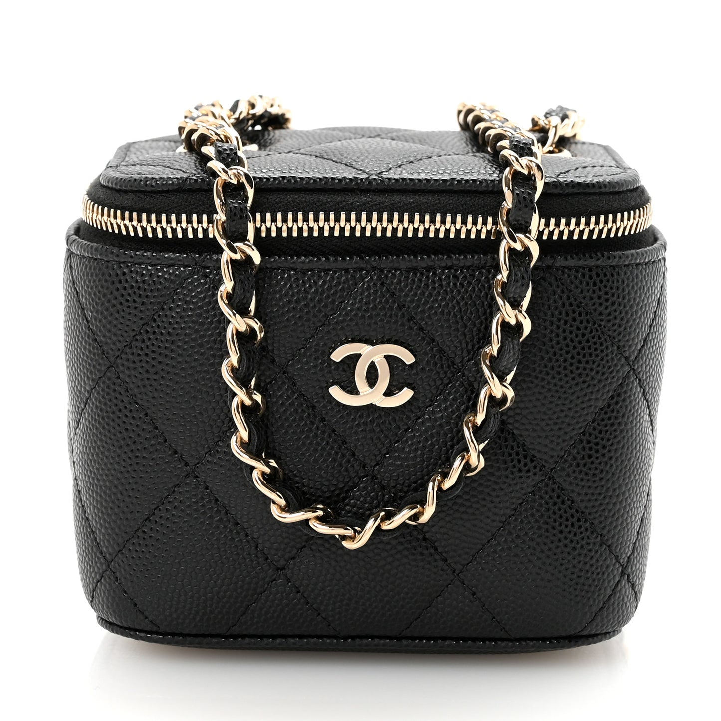 Caviar Quilted Mini Vanity Case With Chain Black