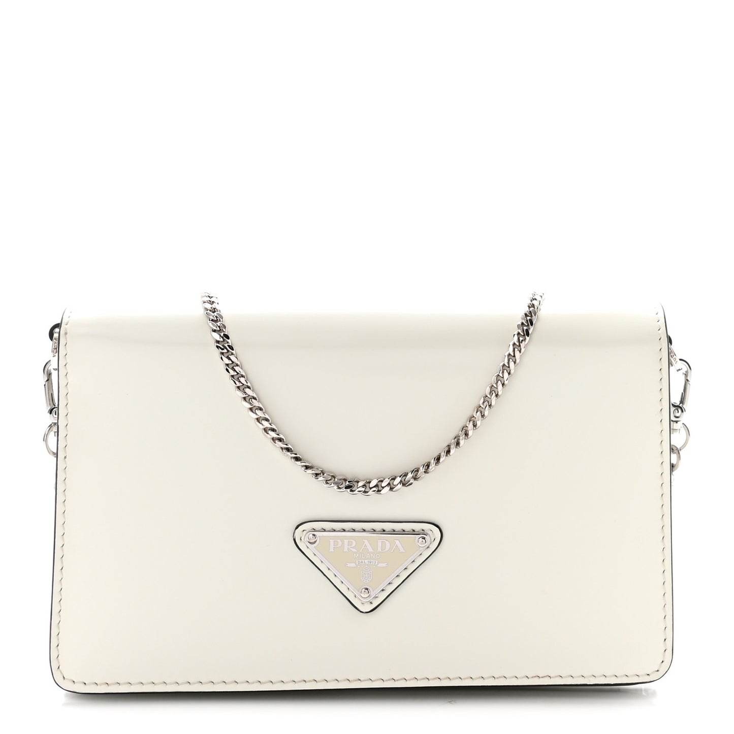 Spazzolato Flap Slide Chain Shoulder Bag Argento White